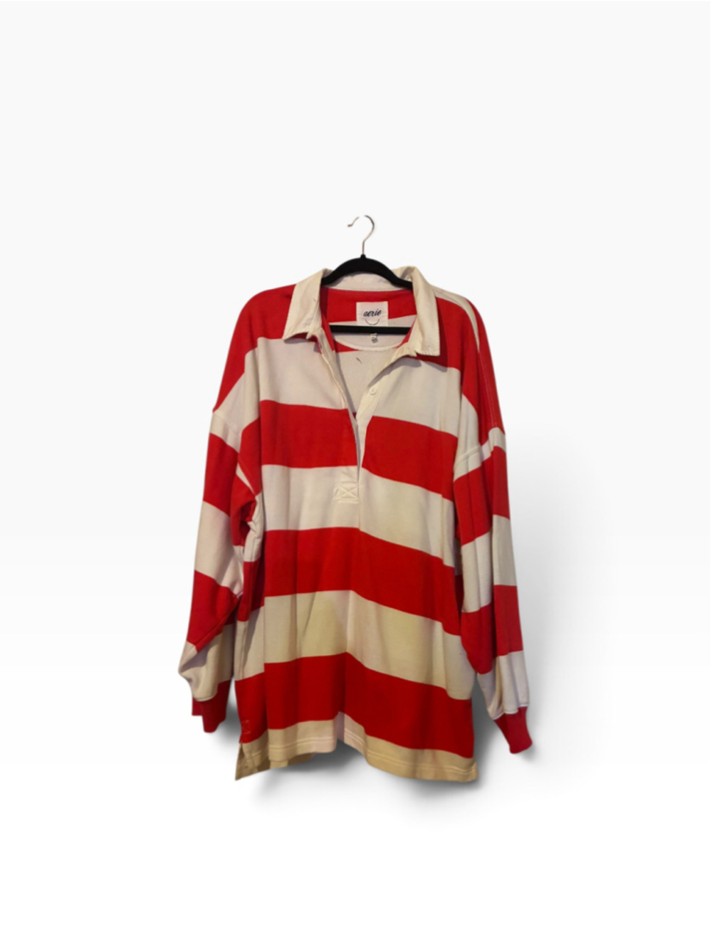 Women's Aerie Rugby Sweatshirt XXL Red White Striped Long Sleeve